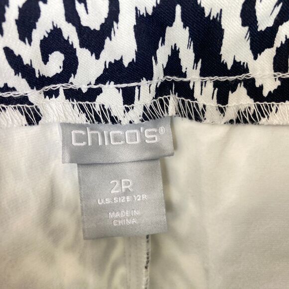Chico's Slim Straight Ankle Pants  Size 12R Black White Geometric Stretch Pocket - Picture 5 of 6